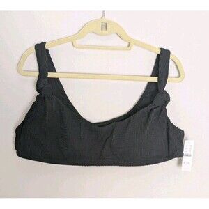 J Crew Scrunchie Knotted Scoopneck Bikini Top Womens 3X Black BH481 Classic New